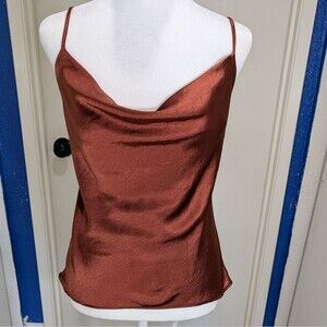 Endless Rose Burnt Orange Silk Cowl Neck Top XS